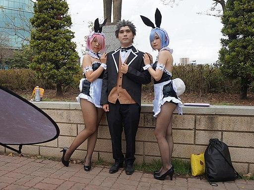 cosplayers of ram, subaru natsuki and rem