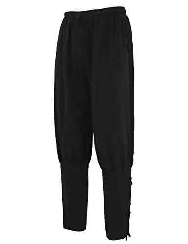 Men's Renaissance Pirate Pants Long Ankle Lace Up Banded Casual Trousers