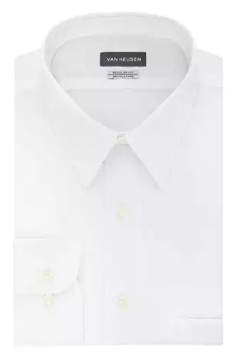 Van Heusen Men's Poplin Regular Fit Solid Point Collar Dress Shirt, White, 16.5" Neck 34"-35" Sleeve
