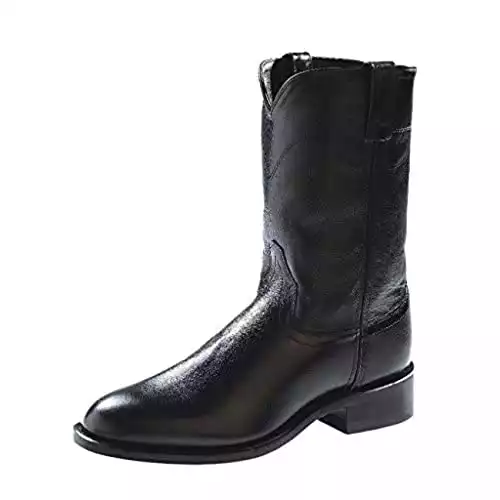 Old West Boots Men's Corona Calf Leather Roper Toe Joseph Pull-On Cowboy Boots Western, Black, 9.5