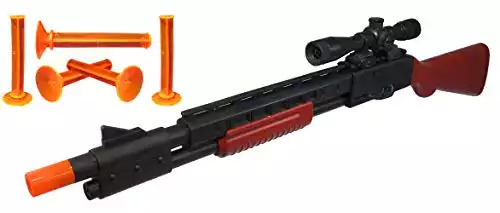 Nicky Bigs Novelties 23" Pump Action Suction Dart Bullet Rifle Western Hunting Novelty Toy Plastic Shooting Sniper Scope Fake Gun Black with Orange Tip