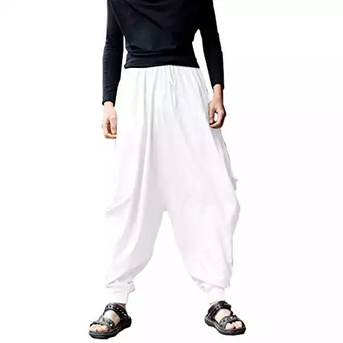 ONTTNO Men's Floral Stretchy Waist Casual Ankle Length Pants (White)