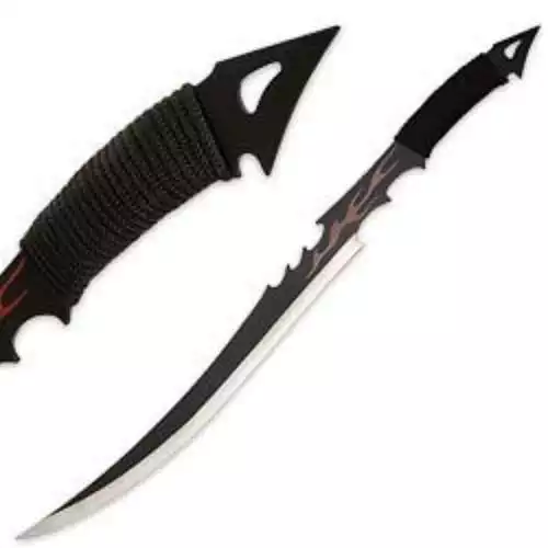 BladesUSA HK-1482 Red Flame Samurai Fantasy Sword, Black/Silver, 26-Inch Length