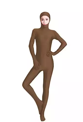 WOLF UNITARD Bodysuit Zentai Unitard with Face Open Large Brown
