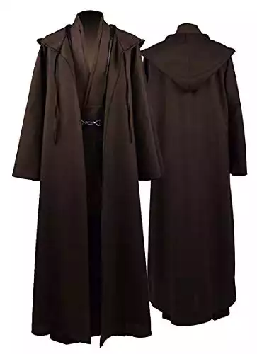 Rongxu Mens Tunic Robe Cosplay Costume Adult Tunic Hooded Robe Outfit Full Set Halloween Costume US Size (X-Large, Brown (Full Set))