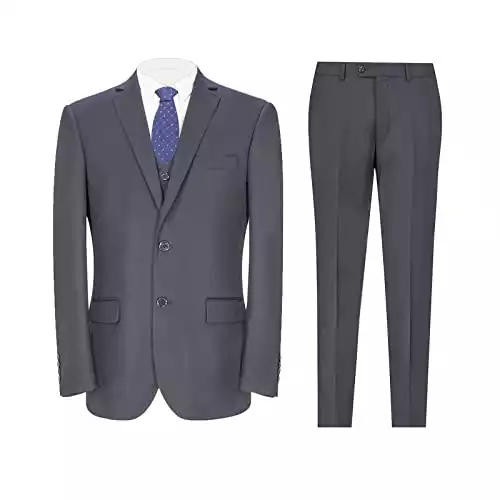 LUPURTY Suits for Men, Gray Men's Suits Slim Fit, Solid Jacket Vest Pants with Tie, Two Buttons 3 Pieces Suit Set, XL