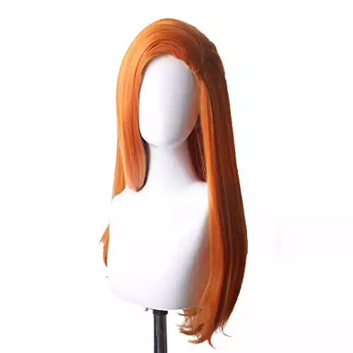 Qaccf Long Straight Side Part Ginger Orange Kim Possible Copslay Wig
