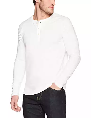 Goodthreads Men's Long-Sleeve Lightweight Slub Henley, Bright White, Large