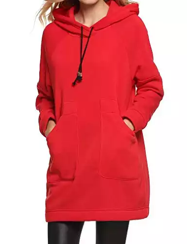 Qearl Women Christmas Red Autumn Loose Warm Pocket Pullover Hoodie Tunic Sweatshirt (S, Red)