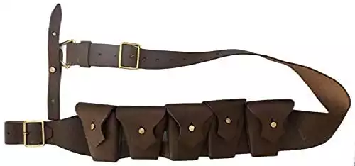 Warcraft Exports British Army Infantry Military Reproduction Genuine Pebble Leather Brown 5 Five Pocket Pouches P1903 1903 WW1 WWI & WW2 WWII Ammo Clips Rounds Shoulder Rig