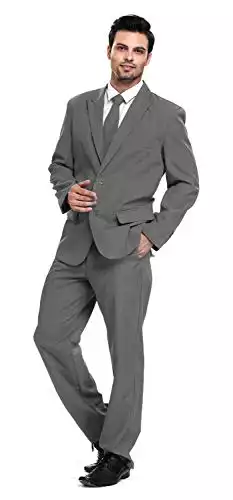 U LOOK UGLY TODAY Men's Party Suit Solid Color Prom Suit for Themed Party Events Clubbing Jacket with Tie Pants Grey-Medium