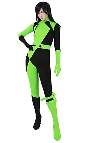 miccostumes Women's Shego Bodysuit Jumpsuit with Gloves and Leg Bag Lycra Cosplay Costume (Women m) Green, Black
