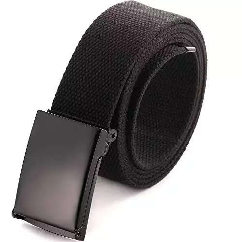Cut To Fit Canvas Web Belt Size Up to 52" with Flip-Top Solid Black Military Buckle