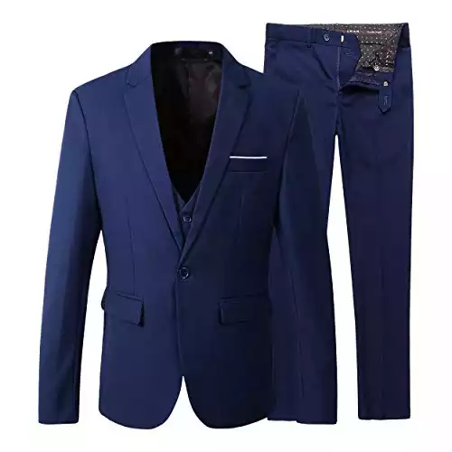 Beninos Men's Slim Fit Suit Blazer Jacket Tux Vest Pants 3 Pieces Suit Set (B305 Navy, S)