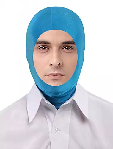 Seeksmile Unisex Spandex Zentai Hood Mask for Halloween Cosplay Costume Hood Open Face Faceless Mask(Adult Size, Ocean Blue Open-Face)