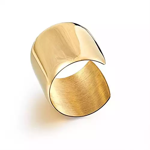 Carfeny High Polished Stainless Steel Smooth Wide Cuff Bangle Bracelet for Women (Gold)