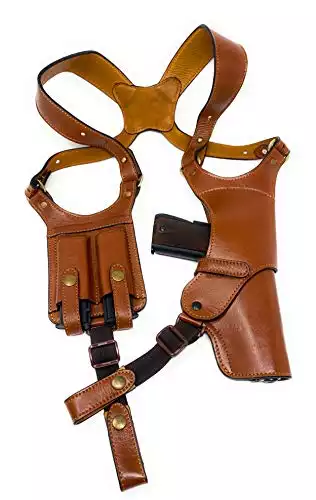 Cardini Leather - Shoulder Holster Made with Premium Colombian Leather - for Full Sized 1911's and Other Like Sized Handguns (Brown - Left Hand)…