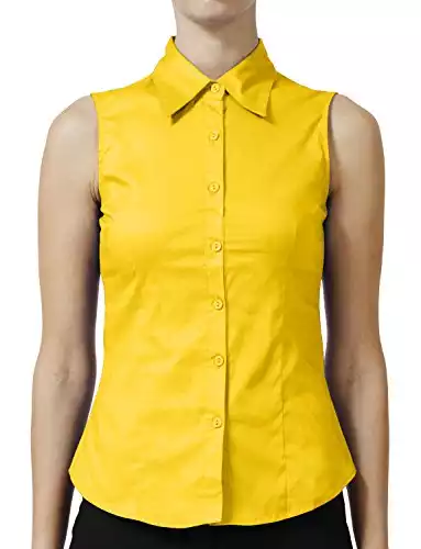 NE PEOPLE Womens Essential Basic Everyday Work Office Tailored Sleeveless Button Down Daily Shirts (S-3XL) Yellow