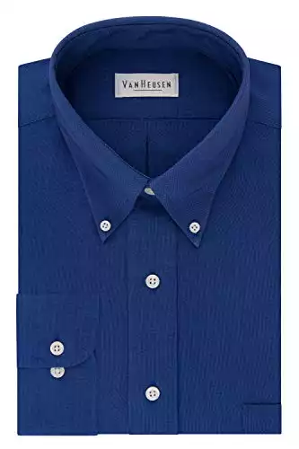 Van Heusen Men's Regular Fit Oxford Button Down Collar Dress Shirt, English Blue, Large