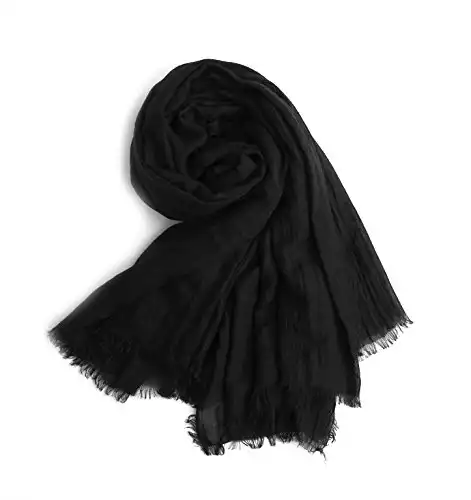 MolVee Unisex Linen Scarf Solid Color Sunscreen Shawl Large Beach Towel (Black)