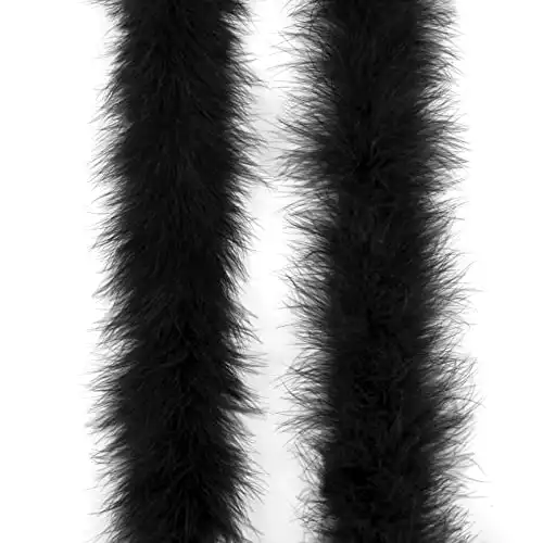 TOBEAUTYPRO Black Fluffy Marabou Feather Boa 2 Yard, Natural Feather Boa for Crafts, 20 Grams 6 Feet Feather Boa for Wedding Party Valentine Tree Halloween Decor, Carnival Costume Floral Ornament