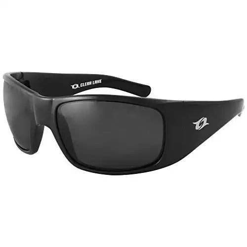 Clear Lake Montana Polarized Sport Fishing Sunglasses Black Wrap Around Frame (Black)