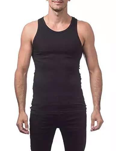Pro Club Men's Premium Ringspun Cotton Ribbed A-Shirt, Black (3 Pack), Large