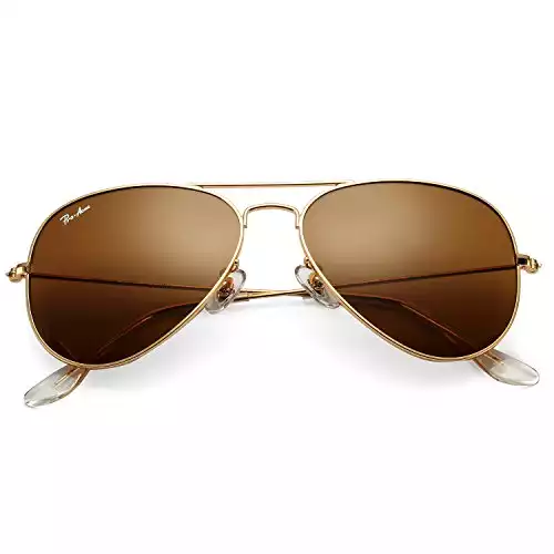 Pro Acme Classic Aviator Sunglasses for Men Women 100% Real Glass Lens (Gold/Brown)