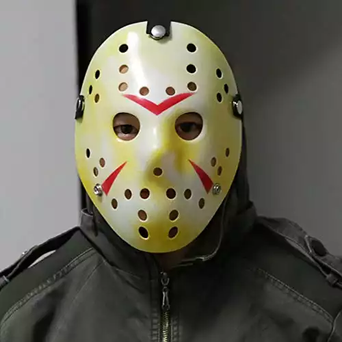 A9TEN Jason Mask Costume, Friday the 13th Jason Voorhees Hockey Mask for Kids & Adult Halloween Cosplay Masquerade Party (Yellow)