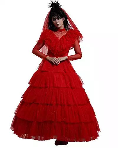 miccostumes Women's Lydia Deetz Cosplay Costume Red Wedding Dress Hallowee (Small)