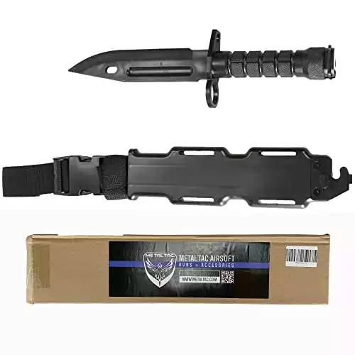 MetalTac Airsoft Rubber Combat Bayonet Knife with Scabbard/Sheath Medium Hard Rubber Blade and Box Packaging