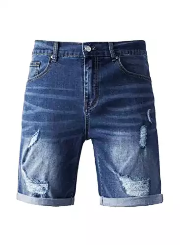 Dokotoo Men's Casual Denim Shorts Classic Fit Distressed Summer Fashion Ripped Rolled Denim Short Jeans Deep Blue XXLarge