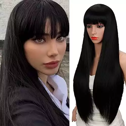 Kalyss 28 inches Women’s Silky Long Straight Black Wig