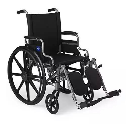 Medline Lightweight & User-Friendly Wheelchair With Flip-Back, Desk-Length Arms & Elevating Leg Rests for Extra Comfort, Black, 18 Seat
