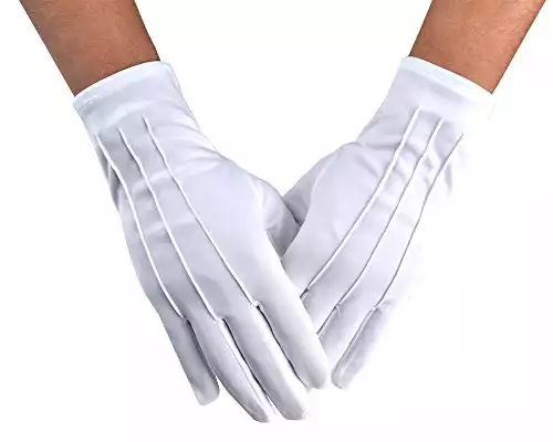JISEN Men Police Formal Tuxedo Honor Guard Parade White Nylon Cotton Gloves 26cm