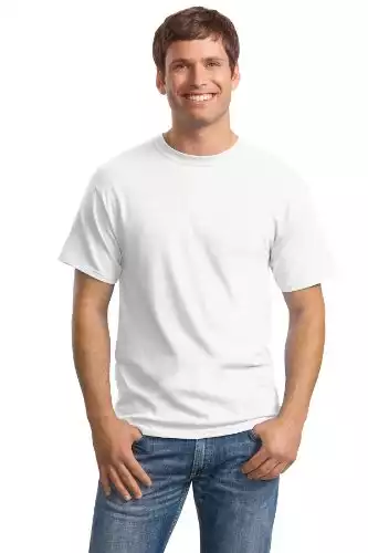 Men's 5.2 oz Hanes HEAVYWEIGHT Short Sleeve T-shirt , White, Medium