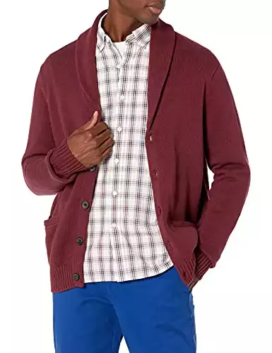 Amazon Brand - Goodthreads Men's Soft Cotton Shawl Cardigan, Solid Burgundy, X-Small