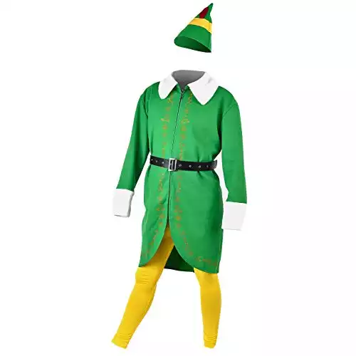 Buddy Elf Costume Christmas Cosplay Coat Pants Hat Belt Full Set Costumes XL Green
