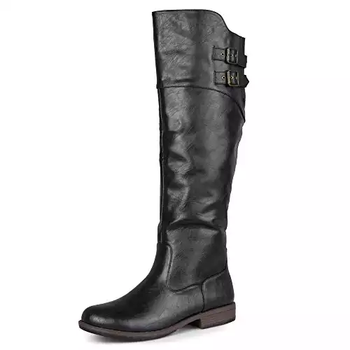 Journee Collection Womens Regular Sized and Wide-Calf Double-Buckle Knee-High Riding Boots Black, 7 Regular US