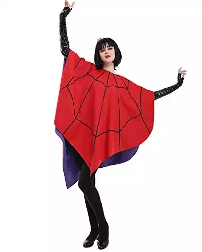 miccostumes Women's Lydia Deetz Animated Cartoon Cosplay Costume Spider Web Poncho for Halloween (One Size) Red