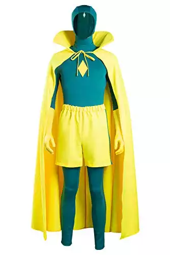 BAEHEU Vision Cosplay Bodysuit Adult Halloween Wandavision Costume Outfit Cloak Cape Vest Shorts Suit Set for Mens Yellow
