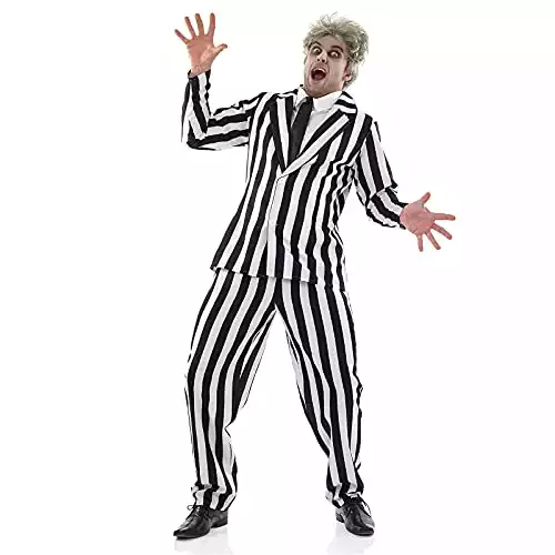 Mens Black & White Striped Suit Adults Horror Movie Character Costume - X-Large
