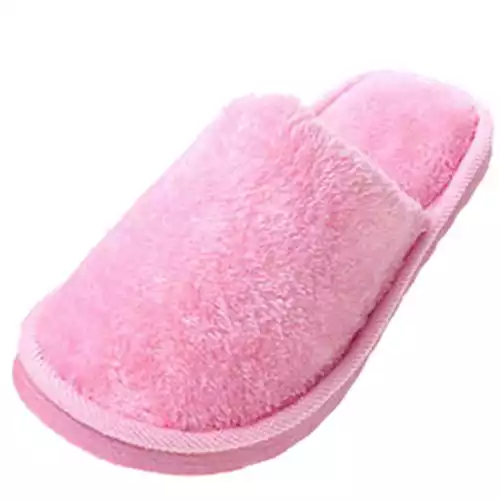 Jiyaru Women's Solid Fuzzy Round Toe Soft Indoor Winter Slippers Pink S