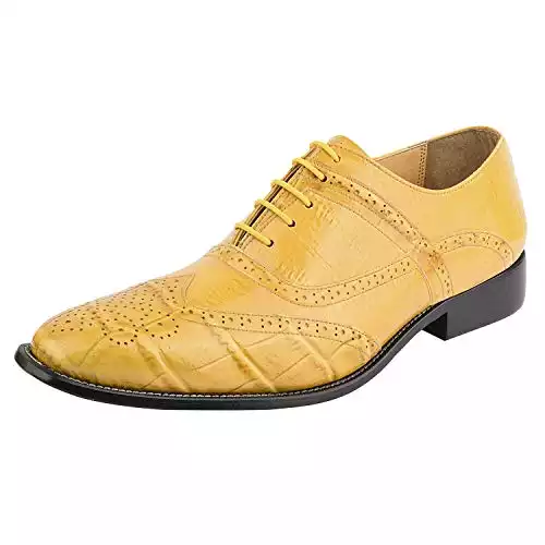 LIBERTYZENO Brogue Dress Shoes for Men Croco Print Toe Wingtip Shoes Mustard