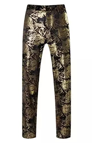 MOGU Mens Luxury Gold Dress Pants with Expandable Waist