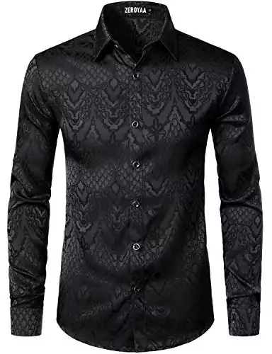 ZEROYAA Men's Hipster Slim Fit Long Sleeve Gothic Jacquard Button Up Dress Shirt
