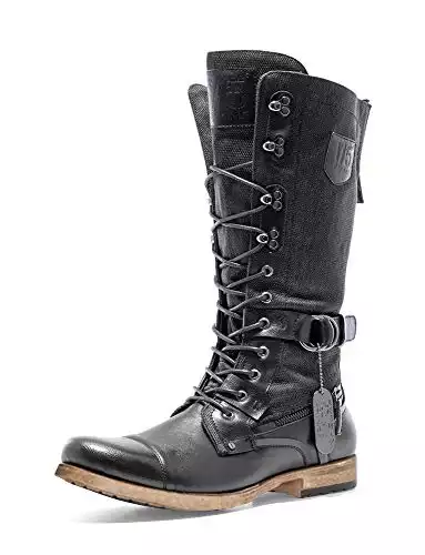 JUMP J75 Men's Decoy Stylish | Light Weight | Knee Hight | Cap-Toe | Lace-up & Inside Zipper | Combat | Tactical | Army | Military Boots for Men Black