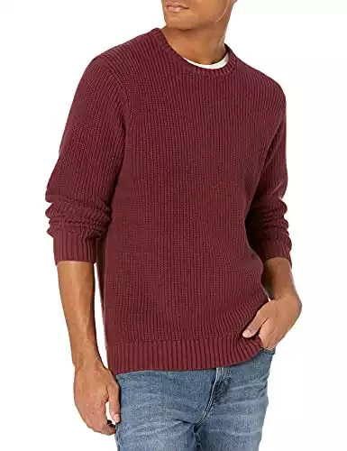 Amazon Brand - Goodthreads Men's Soft Cotton Rib Stitch Crewneck Sweater, Solid Burgundy, Medium
