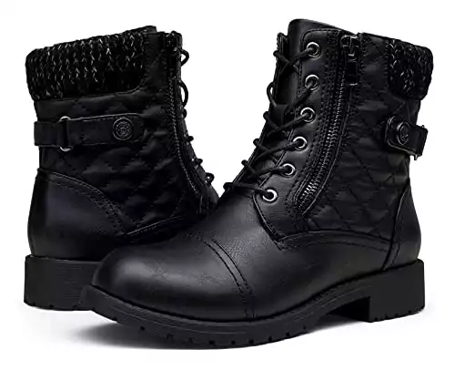 Vepose Women's 27 Ankle Booties Lace-up Combat Black Fashin Boot Size 8(CJY927 Black 08)