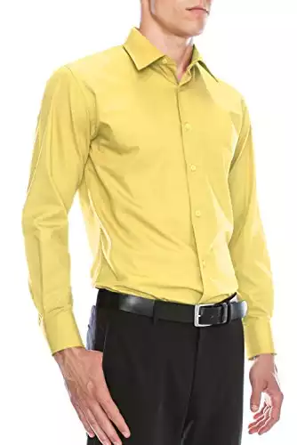 JC DISTRO Mens Slim Fit Dress Shirt w/Reversible Cuff M 15-15.5N-34/35S Yellow Shirt